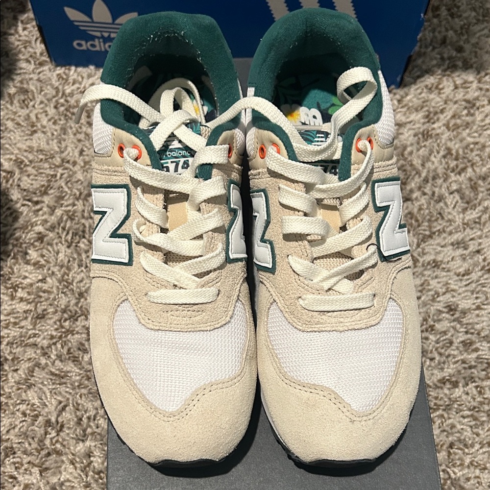 New Balance Kids' Beige and Teal Sneakers